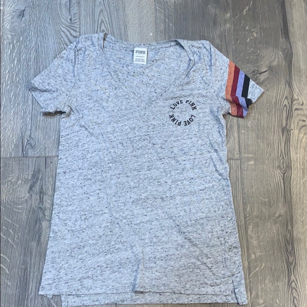 pink brand gray t shirt